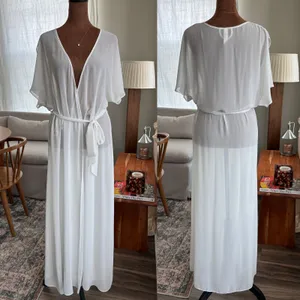 Y2K White Chiffon Bridal Old Hollywood Dress & Robe Set 2 Piece Medium (L Robe) thumbnail 7