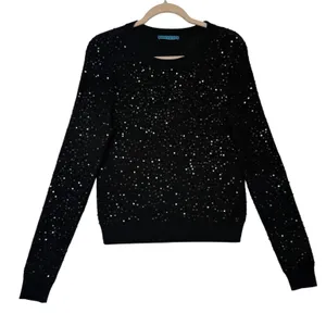 Alice + Olivia‎ Black Sequin Embellished Merino Wool Knit Sweater Party Small thumbnail 2