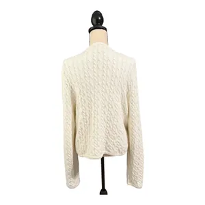 J. Crew Womens Ivory Cable Knit Odette Lady Sweater Jacket Sz L Old Money Luxury thumbnail 4