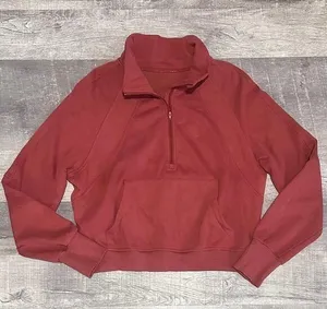 Boutique Stand Collar Half Zip Sweatshirt Women XL Rust Ribbed Thumbhole thumbnail 1