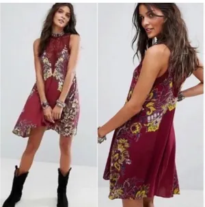 Free People Intimately Dress SZ Medium Marsha Lace Slip NWT Wine Floral Boho thumbnail 2