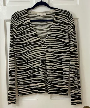 LOFT Zebra Stripe Cardigan Sweater M Lightweight Career Career Minimalist Layers thumbnail 1