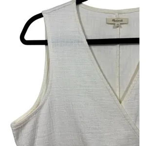 Madewell‎ Crosshatch Side Tie Sleeveless Faux Wrap Dress Bright Ivory XL thumbnail 7
