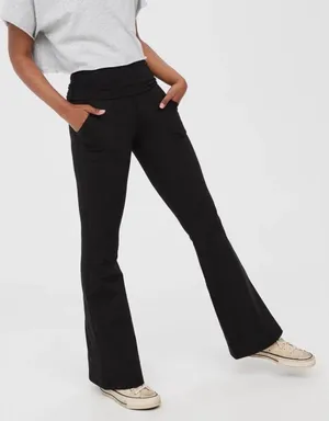 OFFLINE by Aerie Foldover Flare Leggings Black High Rise Pockets S thumbnail 1