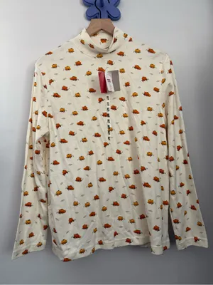 Croft Barrow Petite XL NEW Pumpkin Patch Long Sleeve Mock Neck Tee Cream Fall thumbnail 1