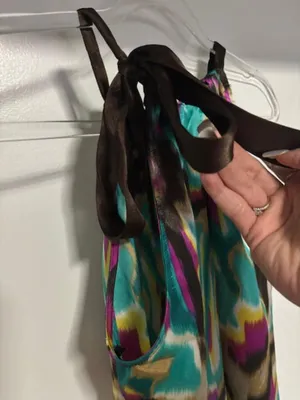 A. Byer Abstract Multicolored Print Satin Halter Top Tie Shoulder NWOT Size L thumbnail 5
