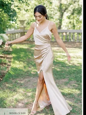 Revelry Satin Slip Maxi Dress in Champagne Gold thumbnail 3