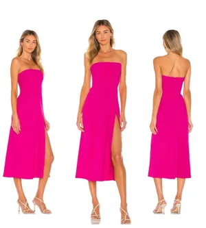 Amanda Uprichard Mandy Midi Dress Women Size Medium Hot Pink thumbnail 2