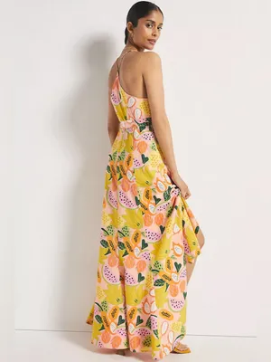 Hutch High-Low Wrap Yellow Tropical Print Maxi Dress Small thumbnail 2
