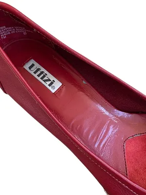 EUC Uffizi Leather Blanket Stitch Kitten Heels Red Size 7 thumbnail 4