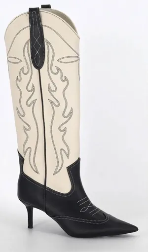 INC International Concepts Black Cream Flame Western Stiletto Boots 6.5 NEW‎ thumbnail 1