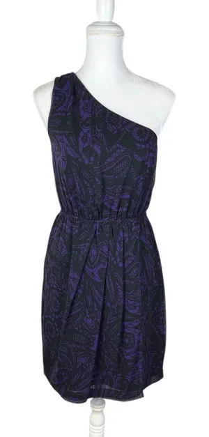 Express‎ Purple Black One Shoulder Chiffon Sheath Cocktail Dress Size Small thumbnail 1