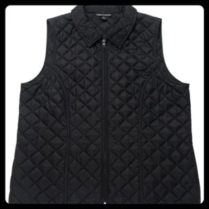 I.N. Studio Quilted Vest Women Large Black Full Zip Sleeveless Outerwear thumbnail 1