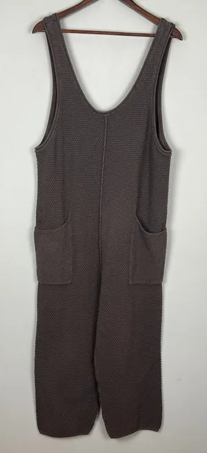 Free People‎ Beach Hailee Sweater Jumper Overalls Large Taupe FP Knit Pockets L thumbnail 1