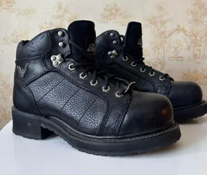 Thorogood black leather chunky heel lace up motorcycle workwear biker boots thumbnail 1