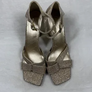 Franco Sarto Rania 2 Champagne Gold Glitter Square Toe‎ Heeled Sandals 8.5M thumbnail 4