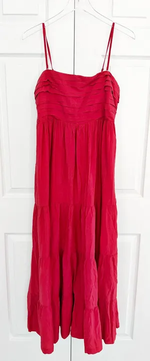 Abercrombie & Fitch Emerson Red Tiered Maxi Dress Strapless Convertible Resort thumbnail 1