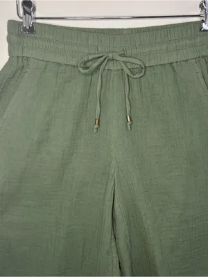 Eileen Fisher Nori Drawstring Wide Leg Cropped Culottes Organic Cotton Gauze thumbnail 10