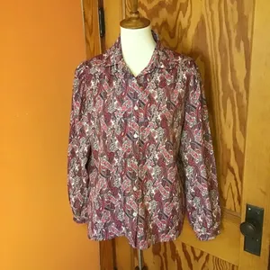 Vintage Paisley Button Up Blouse Boho Retro Long Sleeve Top Size L Relaxed Fit thumbnail 5