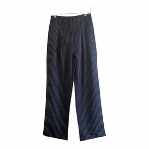 ✨Commense Pinstripe Pleated Wide-Leg Navy Sz Small Pants✨ thumbnail 7