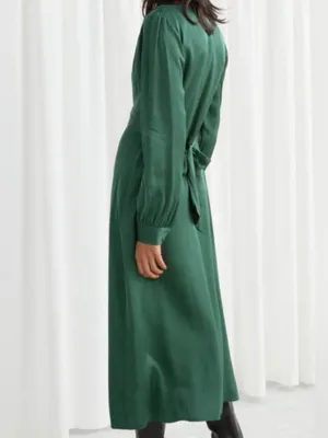 NWT & other stories Forest Green Long Sleeve Midi Dress satin v neck thumbnail 2