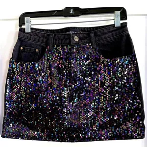 Mustard Seed Black Denim Skirt with sequins thumbnail 2