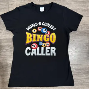100% Cotton World's Coolest Bingo Caller Black‎ Graphic T-Shirt Womens Medium thumbnail 1