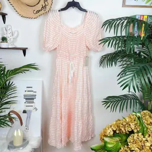MOON RIVER Puff Sleeve Midi Dress-Pink Stripe Size Small NWT thumbnail 2