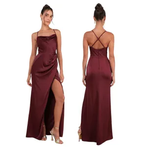 Lulus Moments of Beauty Plum Purple Satin Cowl Neck Tulip Maxi Dress size S NWT thumbnail 2