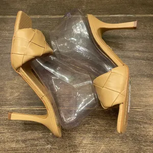 Vince Camuto Sandals Womens Size 9 Tan Leather Square Toe‎ Slip On Woven Heels thumbnail 3