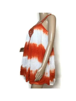 The Clothing Exchange Orange & White Tie-Dye Tank Dress With Crochet Front & Adjustable Straps small thumbnail 5