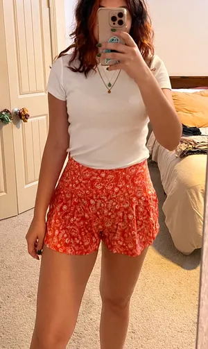 Forever 21 orange floral shorts thumbnail 1