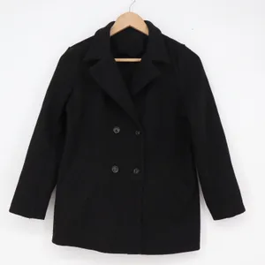 Black Double Breasted Pea Coat Notched Lapel Long Sleeve Mid Weight Jacket M thumbnail 1