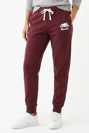 Roots‎ Original Sweatpants Burgundy Fleece Jogger Drawstring Size Small thumbnail 1