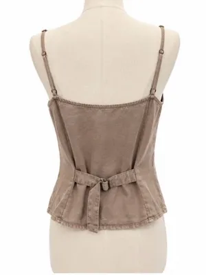 YFB Young Fabulous & Broke 100% Lyocell Taupe Button Front Cami Vest Size Small thumbnail 3