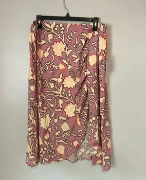 Knox Rose Women’s XL Pink Floral Boho Faux Wrap Front Midi Skirt NEW #1200 thumbnail 2
