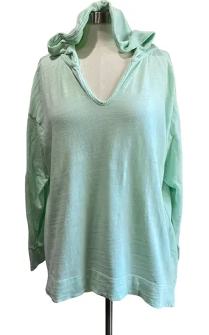 Loft Causal Mint Green‎ Pullover Hoodie 100% Knit Cotton Size Large thumbnail 1