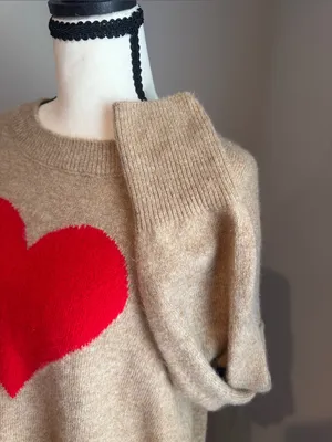 CeCe Beige Sweater with Red Heart Crewneck thumbnail 3