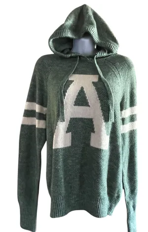 NWT Long Sleeve Drawstring Hooded Sweater Green White Large thumbnail 1
