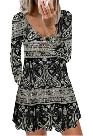 NWT Womens Etcyy Black & White Paisley Print Zipper Detail Boho Dress - Sz S thumbnail 1