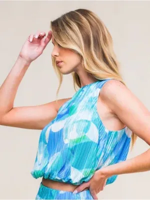 Flying Tomato Blue & Teal Pleated Dress Top thumbnail 2