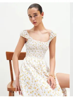 REFORMATION Linen Tavi Dress in floral Adagio Size S - $248. thumbnail 11