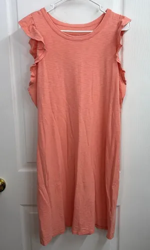 Universal Thread coral scoop‎ neck ruffle sleeve casual 100% cotton knee dress L thumbnail 1