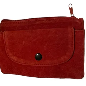 Vintage Red English‎ Suede Leather Change Purse nwt thumbnail 1