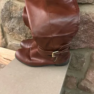 Boots Women's Tall Brown Leather Heeled Riding Boots with Buckle by Nine West 6 thumbnail 6