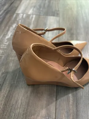 NEW MAEVE The Sibley Mary Jane Patent Leather Wedge Heels In Beige Size 39 thumbnail 5