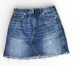 Abercrombie Fitch Denim Mini Skirt Distressed Frayed Raw Hem Blue Size 25 Y2K AF thumbnail 1