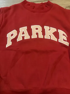 PARKE Varsity Mockneck Sweatshirt Valentines Collection Crimson +Peony L/XL NIP thumbnail 3