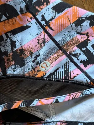 Lululemon Pink, Orange & Blue Geometric Striped Athletic Hotty Hot Shorts thumbnail 2