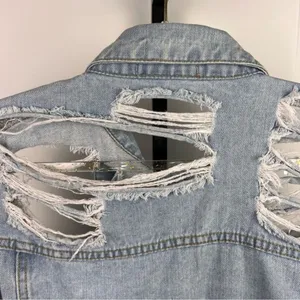 Thirty 6 Point 5 Denim Jacket Women S Blue Oversized Distressed Grunge Boyfriend thumbnail 4